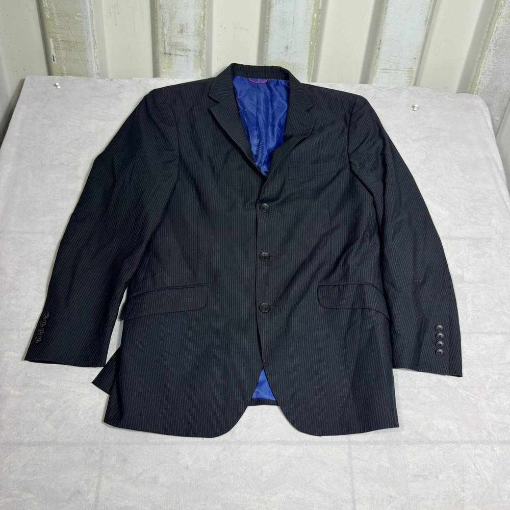 Billy London Mens Blazer Black Pinstripe Single Breasted Notch Lapel Flap Pocket